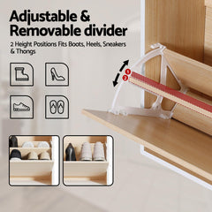 Artiss Shoe Rack Cabinet 24 Pairs Adjustable Shelf Pine