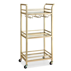 Artiss Kitchen Island Cart Trolley Rolling Serving Storage Wine Glass 43cm Gold