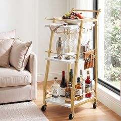 Artiss Bar Cart Trolley Kitchen Island Serving Wine Glass Holder Marble 41cm