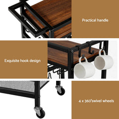 Artiss Bar Cart Drinks Trolley Serving Wine Rack Glass Holder 3 Hooks 72cm Black