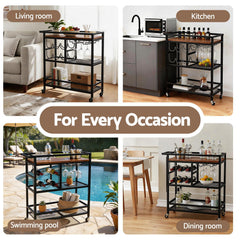 Artiss Bar Cart Drinks Trolley Serving Wine Rack Glass Holder 3 Hooks 72cm Black