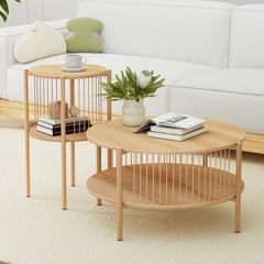 Artiss Coffee Table 2-Tier Round Wood