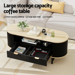 Artiss Coffee Table Drawer Shelf Wood&Black