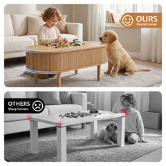 Artiss Lift Top Coffee Table Fluted Centre Table with Hidden Storage Oval 100cm