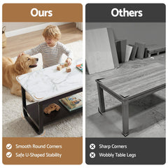 Artiss Coffee Table 2-Tier 80CM Marble Finish Shelf Black&White