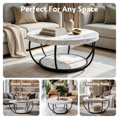Artiss Coffee Table 2-Tier Marble Finish Round White&Black