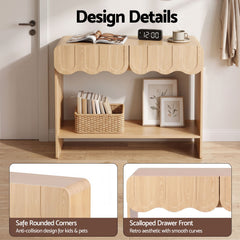 Artiss 2-Drawer Console Table, Scalloped Entryway Table with Safe Rounded Corners, 100 x 31 x 80 cm