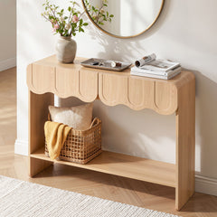 Artiss 2-Drawer Console Table, Scalloped Entryway Table with Safe Rounded Corners, 100 x 31 x 80 cm