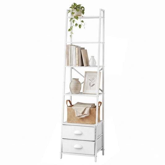 Artiss 5 Tier Bookshelf Ladder Bookcase with Fabric Drawers Display Rack White