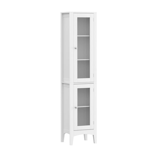 Artiss 2X Bathroom Storage Cabinet 160cm Tall Slim Floor Cupboard Toilet Glass Door White