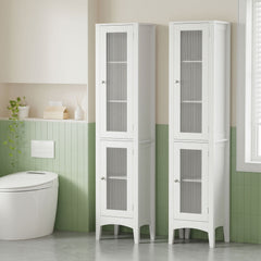 Artiss 2X Bathroom Storage Cabinet 160cm Tall Slim Floor Cupboard Toilet Glass Door White