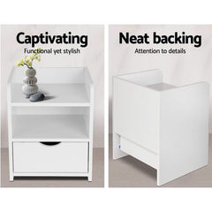 Artiss 2X Bedside Table 1 Drawer with Shelf - FARA White