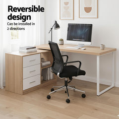 Artiss Computer Desk Swivelling L shape Home Office Storage Cabinet Oak