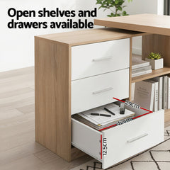 Artiss Computer Desk Swivelling L shape Home Office Storage Cabinet Oak