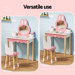 1 Set of Keezi Kids Dressing Table Wooden Bunny Pink