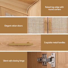 Artiss Buffet Sideboard Hutch Storage Cabinet Kitchen Cupboard Hooks Rattan Pine