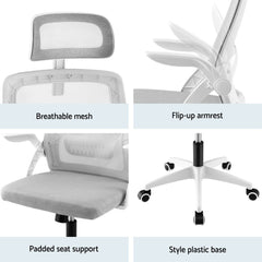 Artiss Home Office Desk and Chair Set, 136cm L Shaped Computer Desk with Shelves & Cable Management, Ergonomic Mesh Office Chair with Adjustable Headrest, Flip-Up Armrests