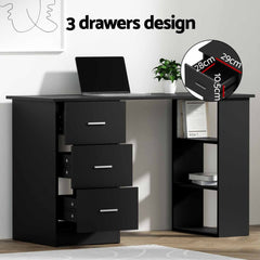 Artiss Office Desk & Chair Set 120cm Computer Desk with 3 Drawers & Open Shelves, Ergonomic Armless Office Chair with Wheels, Height Adjustable for Home Office Study