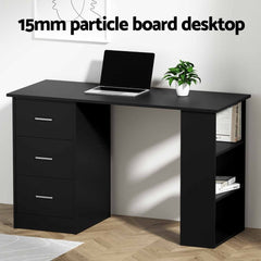 Artiss Office Desk & Chair Set 120cm Computer Desk with 3 Drawers & Open Shelves, Ergonomic Armless Office Chair with Wheels, Height Adjustable for Home Office Study