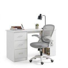 Artiss Computer Desk & Ergonomic Office Chair Set 120cm Home Office Study Desk with 3 Drawers & 3 Shelves, Mesh Computer Chair with Flip-Up Armrests