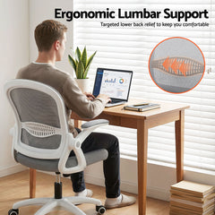 Artiss Computer Desk & Ergonomic Office Chair Set 120cm Home Office Study Desk with 3 Drawers & 3 Shelves, Mesh Computer Chair with Flip-Up Armrests