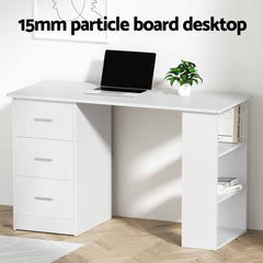 Artiss Computer Desk & Ergonomic Office Chair Set 120cm Home Office Study Desk with 3 Drawers & 3 Shelves, Mesh Computer Chair with Flip-Up Armrests