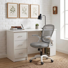Artiss Computer Desk & Ergonomic Office Chair Set 120cm Home Office Study Desk with 3 Drawers & 3 Shelves, Mesh Computer Chair with Flip-Up Armrests