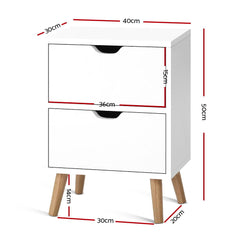 Artiss Bedside Table 2 Drawers - BODEN White