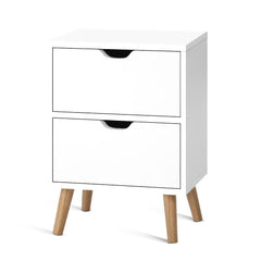 Artiss Bedside Table 2 Drawers - BODEN White