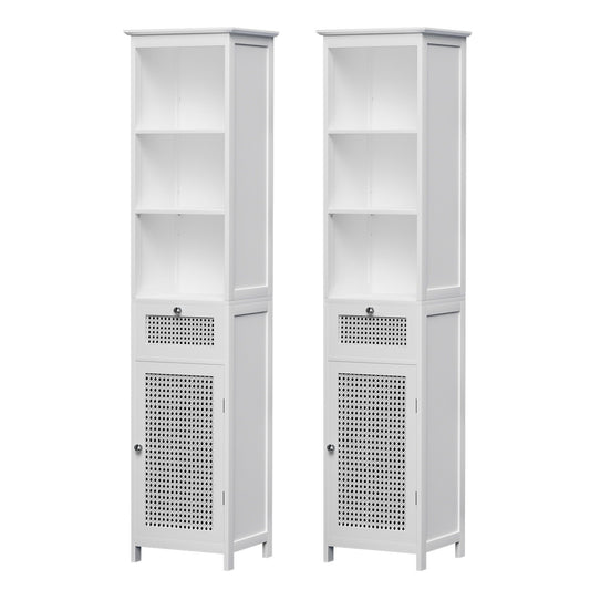 Artiss Bathroom Cabinet Storage X2 White Rattan 161cm