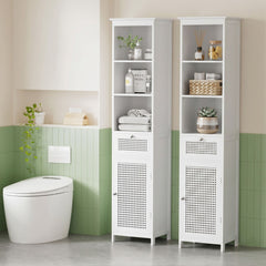 Artiss Bathroom Cabinet Storage X2 White Rattan 161cm