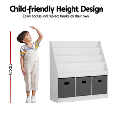 Keezi Kids Bookshelf 4 Tiers Magazine Rack Toy Box Organiser Storage Display Shelf