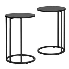 Artiss C Shaped End Table Set of 2 Coffee Table Side Table Round Black