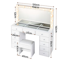 Artiss Dressing Table Vanity Desk Set Stool LED Bulbs White