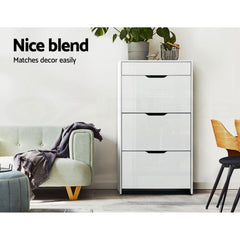 Artiss 2x Shoe Cabinet Organiser 3 Flip Drawer High Gloss White