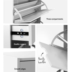 Artiss 2x Shoe Cabinet Organiser 3 Flip Drawer High Gloss White