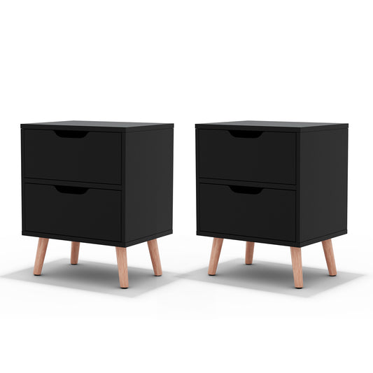 Artiss 2 x Bedside Table 2 Drawers - BODEN Black