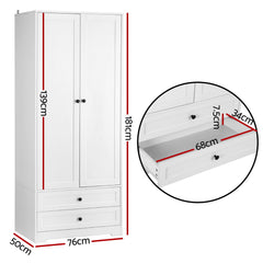 Artiss Wardrobe Clothes Closet Storage Organizer with 2 Doors White