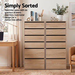 Artiss 2x Chest of 6 Drawers Dresser Tallboy Pine