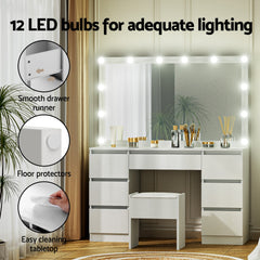 Artiss Dressing Table Vanity Desk Set Stool 12 Led Bulbs White