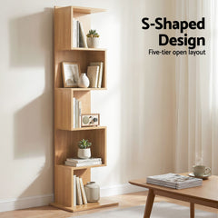 Artiss 5 Tiers Bookshelf S-shaped Bookcase Oak