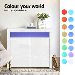 Artiss 2x Buffet Sideboard Cabinet LED Cupboard High-Gloss Storage Pantry ARNO