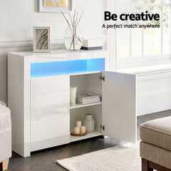 Artiss 2x Buffet Sideboard Cabinet LED Cupboard High-Gloss Storage Pantry ARNO