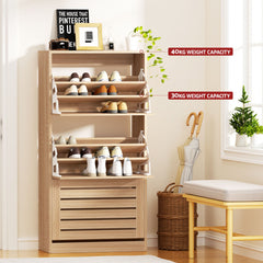 Artiss 2x Shoe Cabinet Storage Organiser 3 Flip Drawer Pine