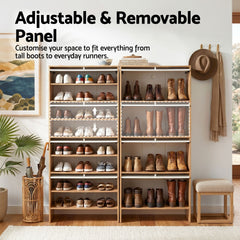 Artiss Narrow Shoe Cabinet Adjustable Shelves Flip-up Door White & Pine