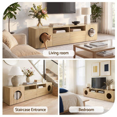 Artiss 185CM TV Unit with Cat House Storage Cabinet Pine
