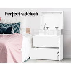 Artiss 2X Bedside Table 2 Drawers Lift-up Storage White