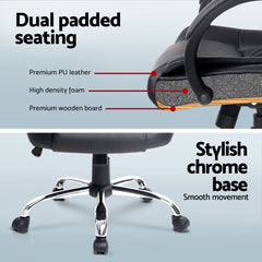 Artiss Computer Desk 120cm Executive Office Chair Set PU Leather High Back Black