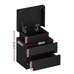 Artiss 2X Bedside Table LED 2 Drawers Lift-up Storage - COLEY Black