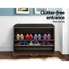 Artiss Shoe Rack Cabinet Bench15 Pairs Walnut Kyla